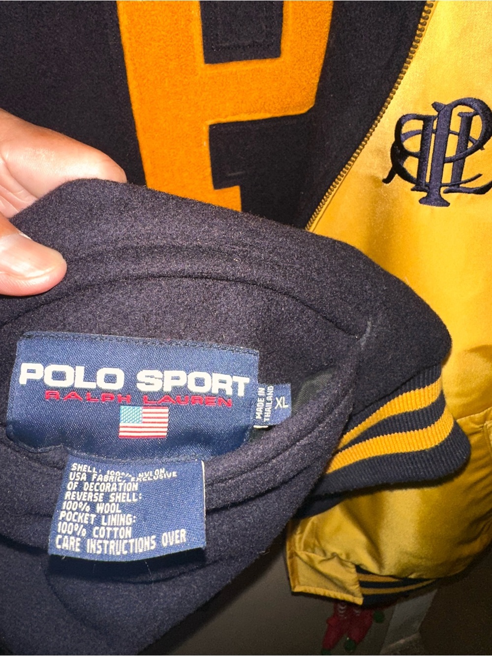 Polo by Ralph Lauren Yellow Satin Bomber Jacket with Black Trim - Picture 6 of 6